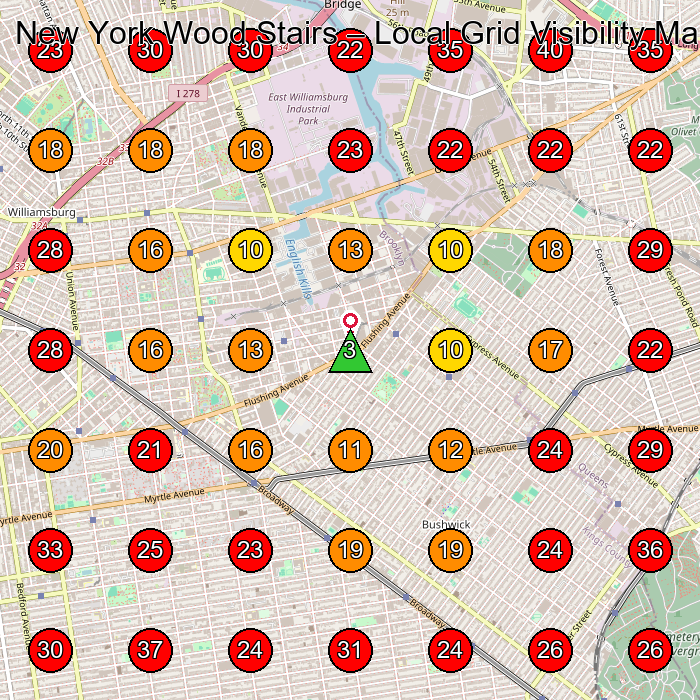 New York Wood Stairs GeoGrid visibility map for Stair Contractor in Brooklyn